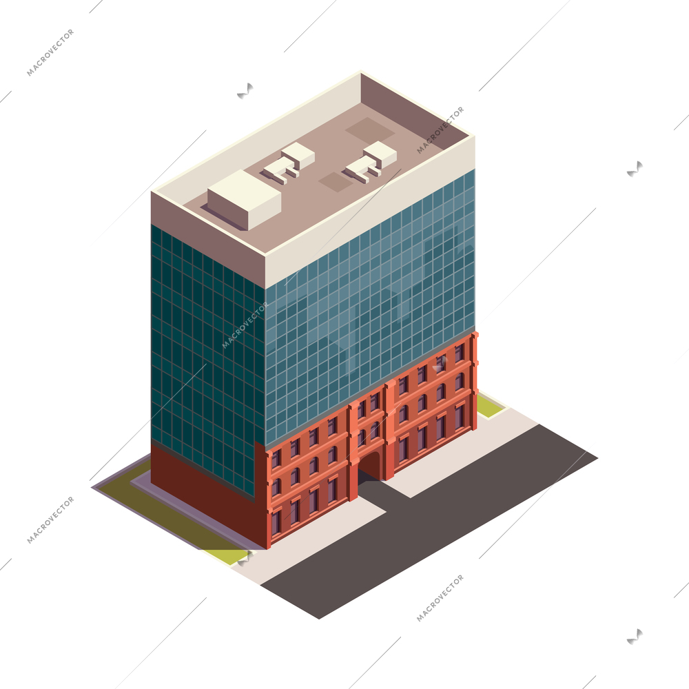 City skyscrapers isometric composition with isolated outdoor look of modern building on blank background vector illustration