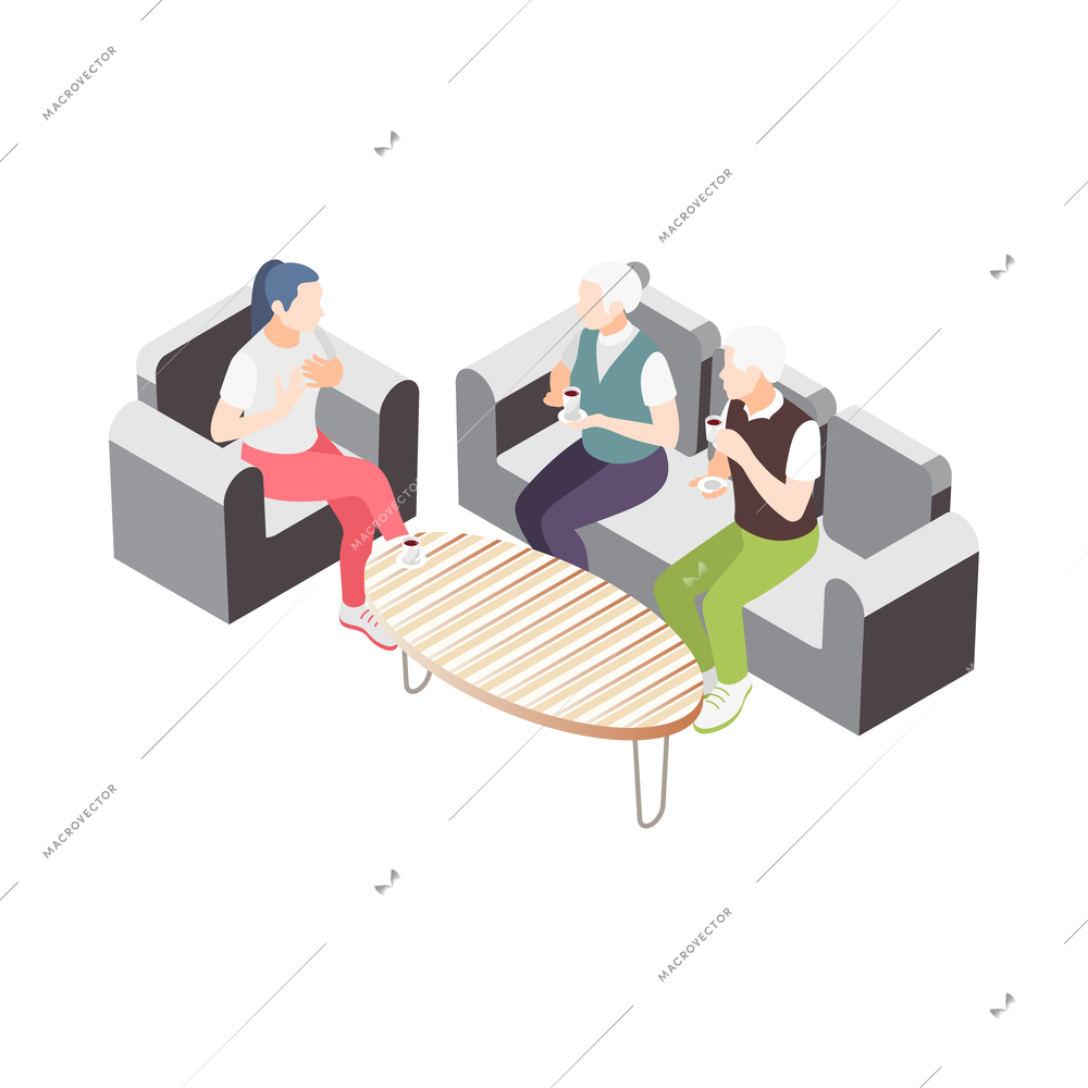 Time together isometric composition with human characters of close people situations vector illustration