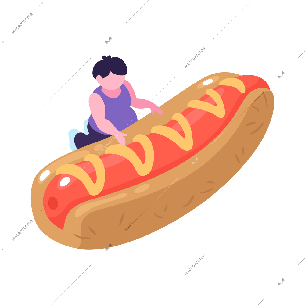 Isometric overeating gluttony composition with human characters on blank background vector illustration