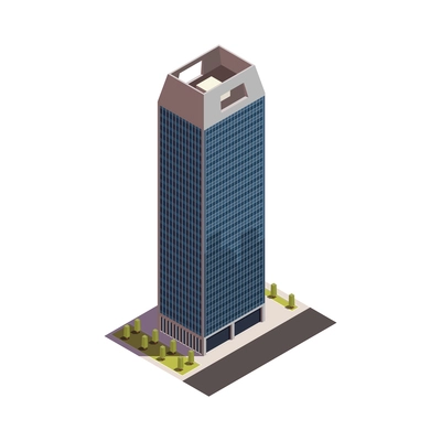 City skyscrapers isometric composition with isolated outdoor look of modern building on blank background vector illustration