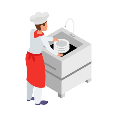 Cooking isometric composition with human character of cook with kitchen appliances vector illustration