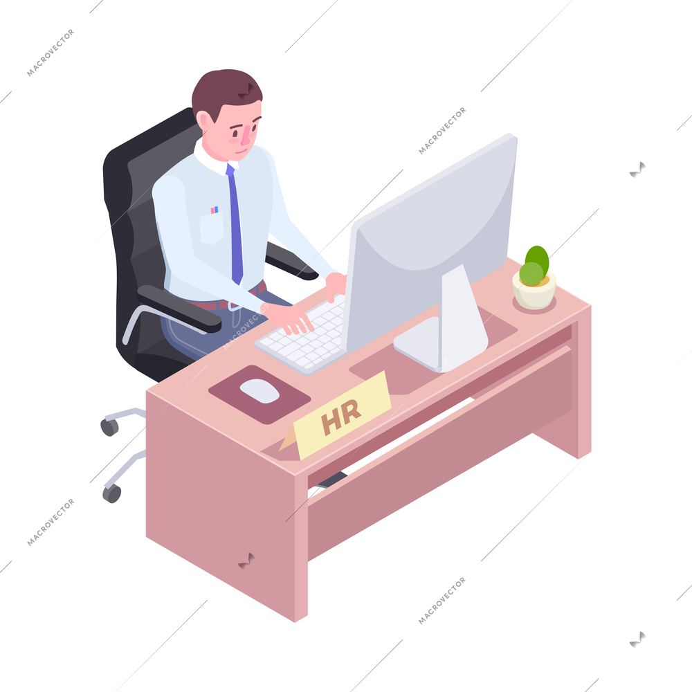 Recruitment isometric people composition with human resources isolated image on blank background vector illustration