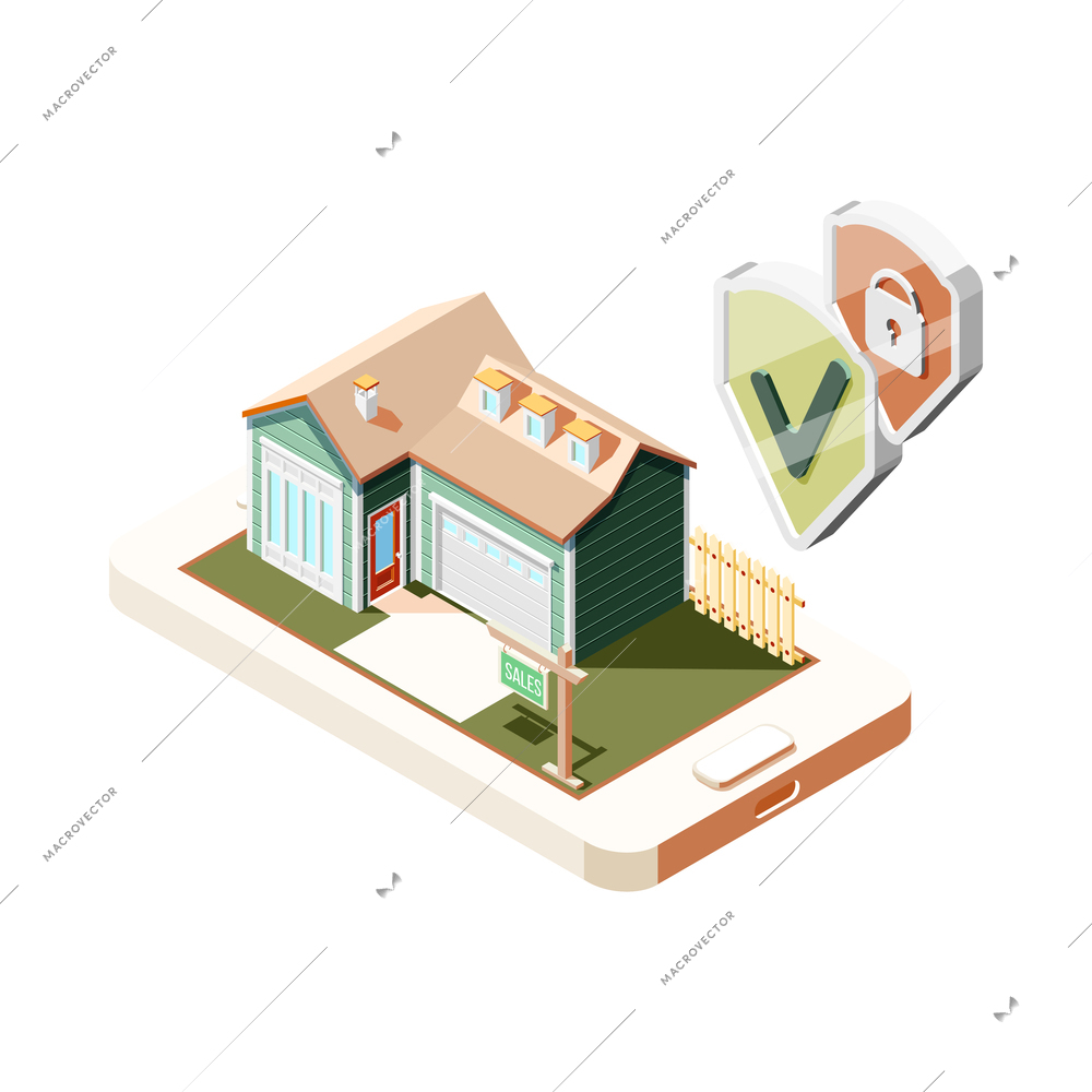 Real estate augmented reality isometric composition with isolated house sales modern service image vector illustration