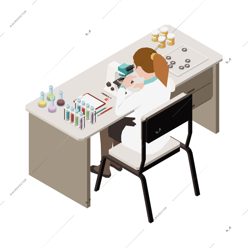 Pharmaceutical production isometric composition with isolated view of medical laboratory appliances vector illustration