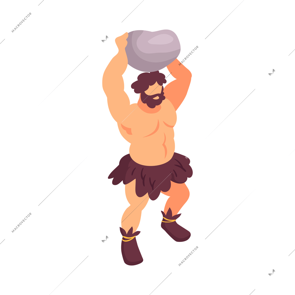 Isometric primitive people composition with isolated faceless character of ancient man vector illustration