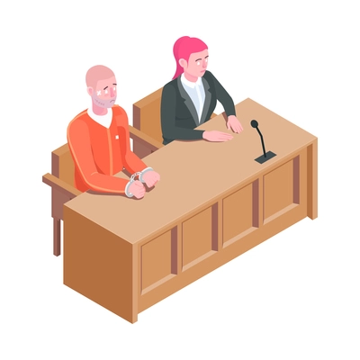 Law justice isometric composition with isolated court trial image on blank background vector illustration