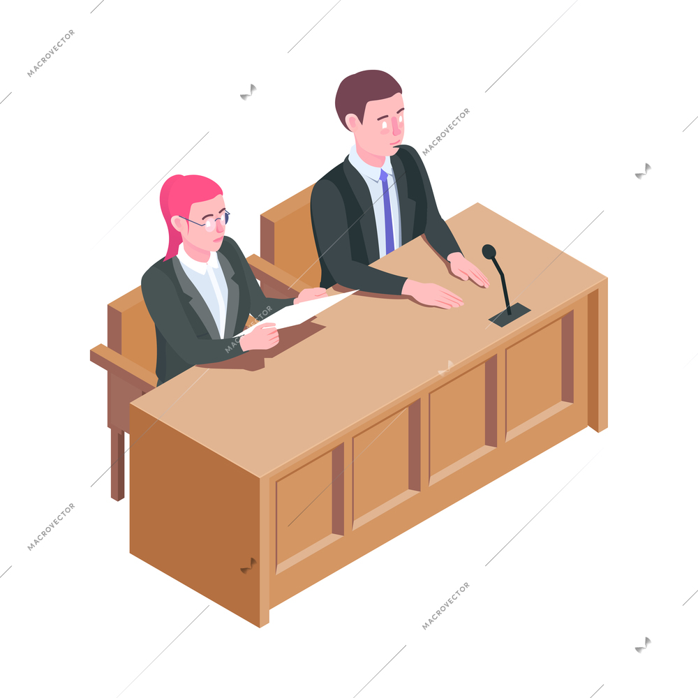 Law justice isometric composition with isolated court trial image on blank background vector illustration