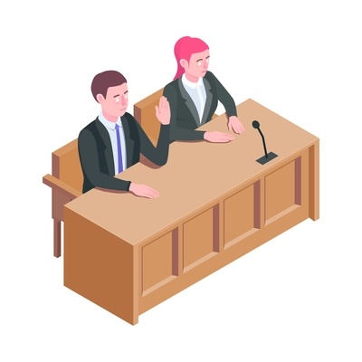 Law justice isometric composition with isolated court trial image on blank background vector illustration