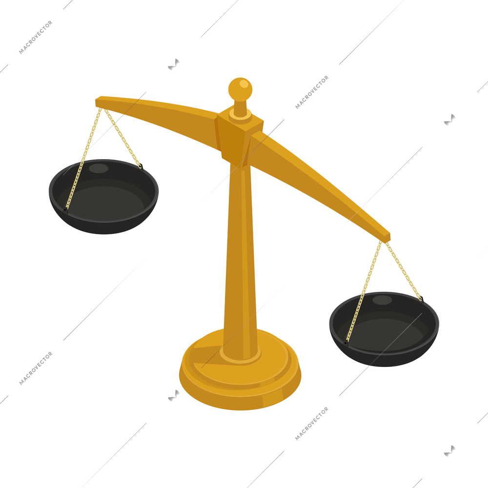 Law justice isometric composition with isolated court trial image on blank background vector illustration