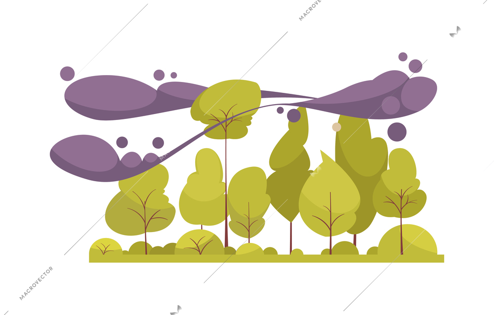 Industry factory pollution composition with forest view with clouds of toxic air vector illustration