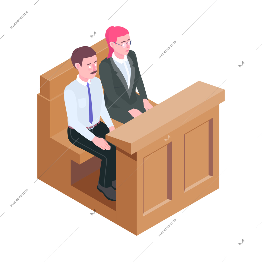 Law justice isometric composition with isolated court trial image on blank background vector illustration