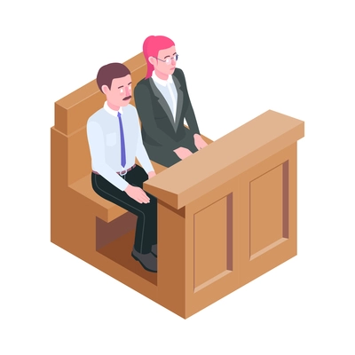 Law justice isometric composition with isolated court trial image on blank background vector illustration