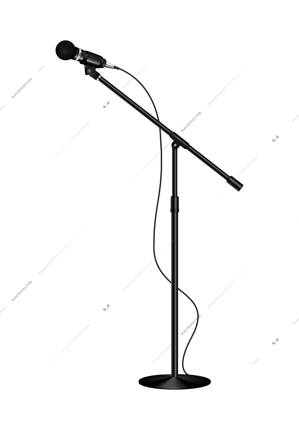 Professional microphone realistic composition with isolated image of audio recording mic on stand vector illustration