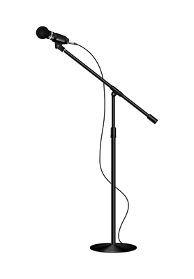 Professional microphone realistic composition with isolated image of audio recording mic on stand vector illustration