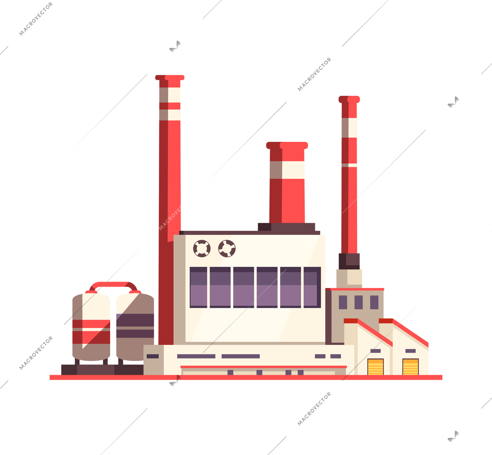 Industry factory pollution composition with industrial view of plant modern buildings vector illustration