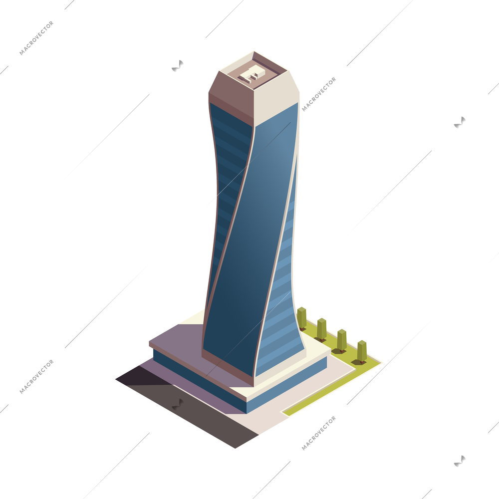 City skyscrapers isometric composition with isolated outdoor look of modern building on blank background vector illustration