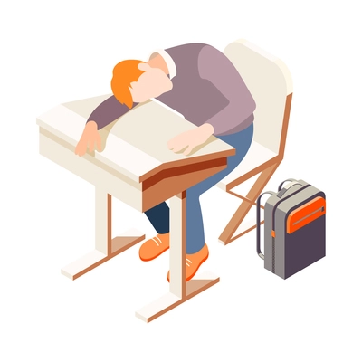 Human circadian rhythms isometric composition with human character and fatigue lack of sleep drowsiness image vector illustration