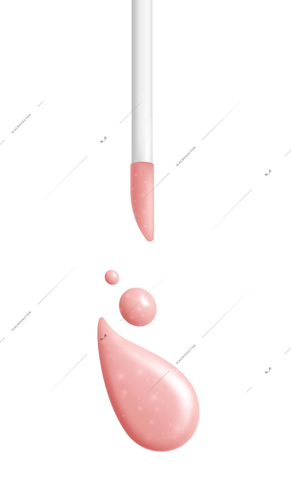 Lip gloss smears color realistic composition with nail applicator swatch glitter and matte isolated icon vector illustration