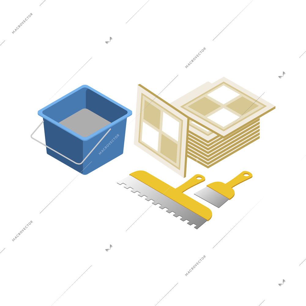 Home repair isometric composition with isolated icons of house renovation materials tools vector illustration