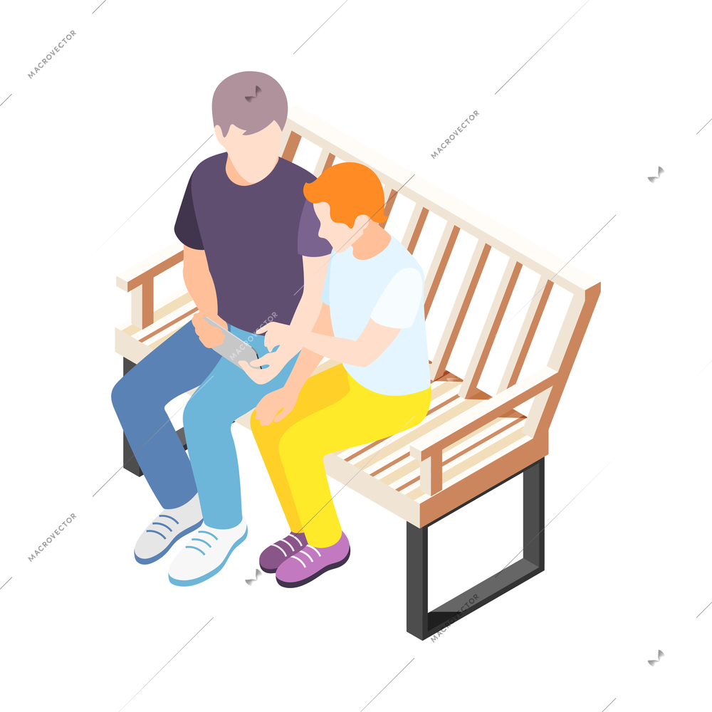 Time together isometric composition with human characters of close people situations vector illustration