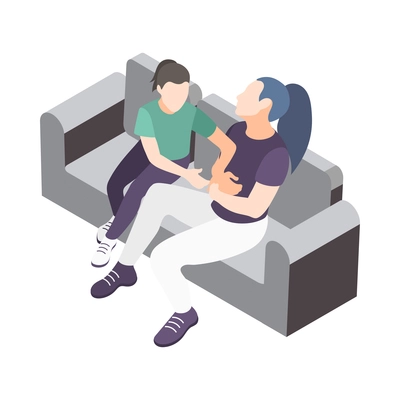 Time together isometric composition with human characters of close people situations vector illustration