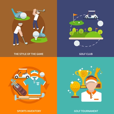 Golf club flat icons set with style of game sport inventory tournament isolated vector illustration