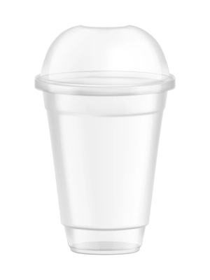 Transparent disposable plastic glass composition with isolated image of beverage container on blank background vector illustration