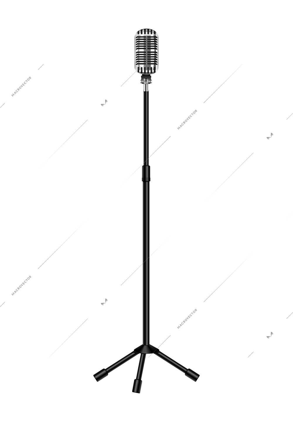 Professional microphone realistic composition with isolated image of audio recording mic on stand vector illustration