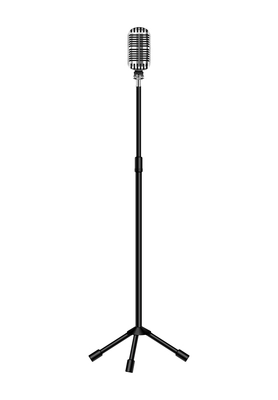 Professional microphone realistic composition with isolated image of audio recording mic on stand vector illustration