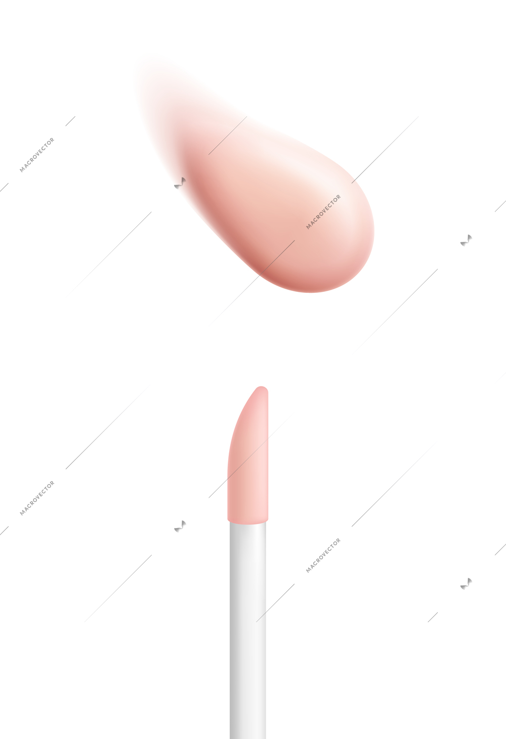 Lip gloss smears color realistic composition with nail applicator swatch glitter and matte isolated icon vector illustration