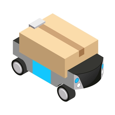 Automated robot delivery isometric composition with isolated icon of futuristic shipping appliance vector illustration