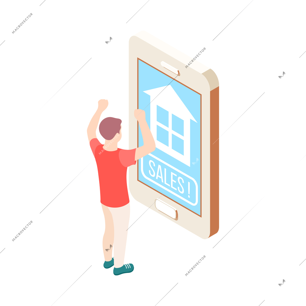 Real estate augmented reality isometric composition with isolated house sales modern service image vector illustration