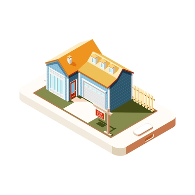 Real estate augmented reality isometric composition with isolated house sales modern service image vector illustration