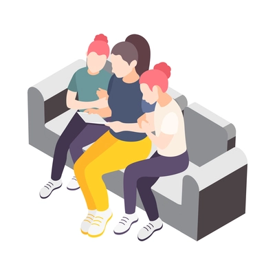 Time together isometric composition with human characters of close people situations vector illustration