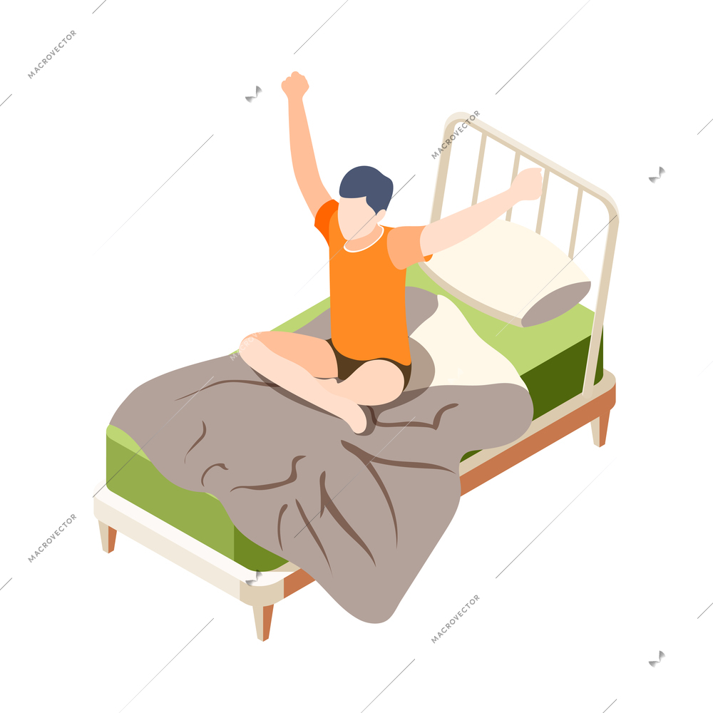 Human circadian rhythms isometric composition with human character and fatigue lack of sleep drowsiness image vector illustration