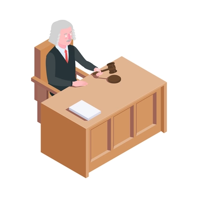 Law justice isometric composition with isolated court trial image on blank background vector illustration