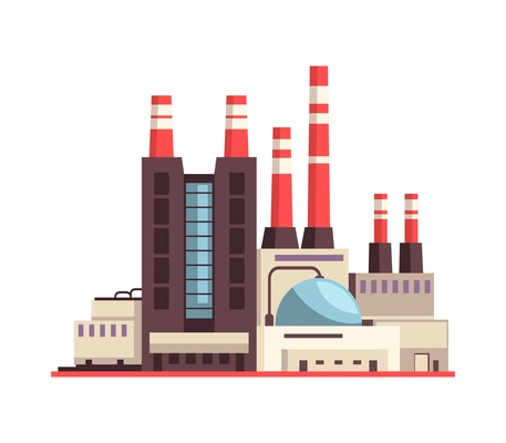 Industry factory pollution composition with industrial view of plant modern buildings vector illustration