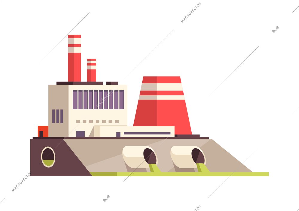 Industry factory pollution composition with industrial view of plant modern buildings vector illustration