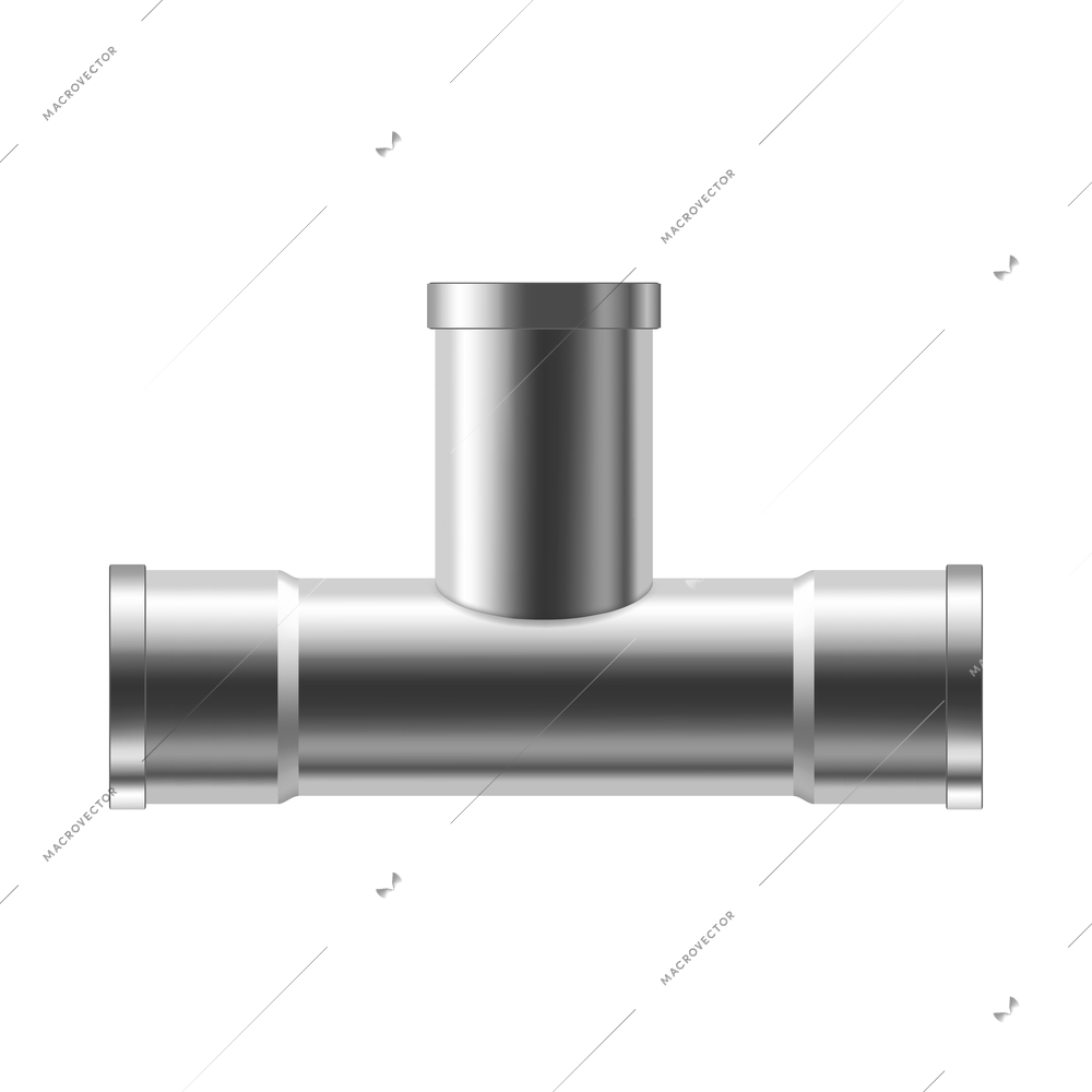 Industrial pipeline pipes realistic composition with isolated image of silver steel pipe part on blank background vector illustration