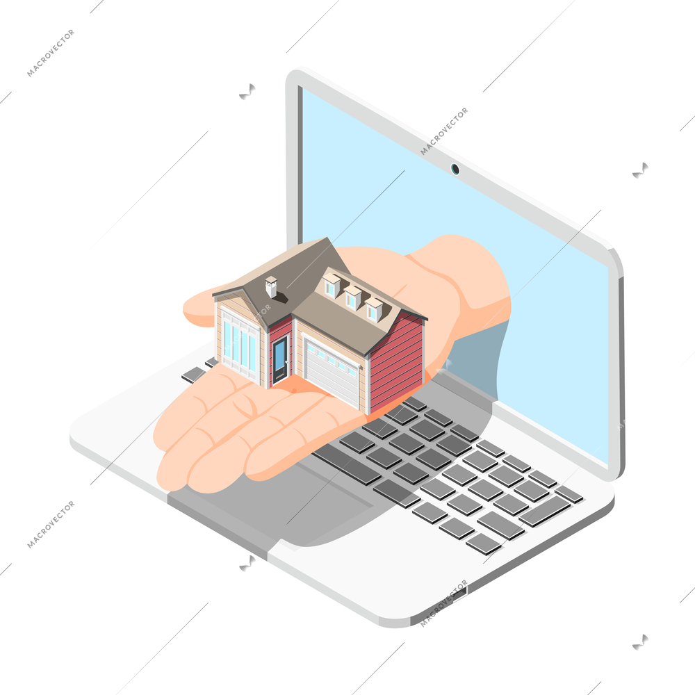 Real estate augmented reality isometric composition with isolated house sales modern service image vector illustration