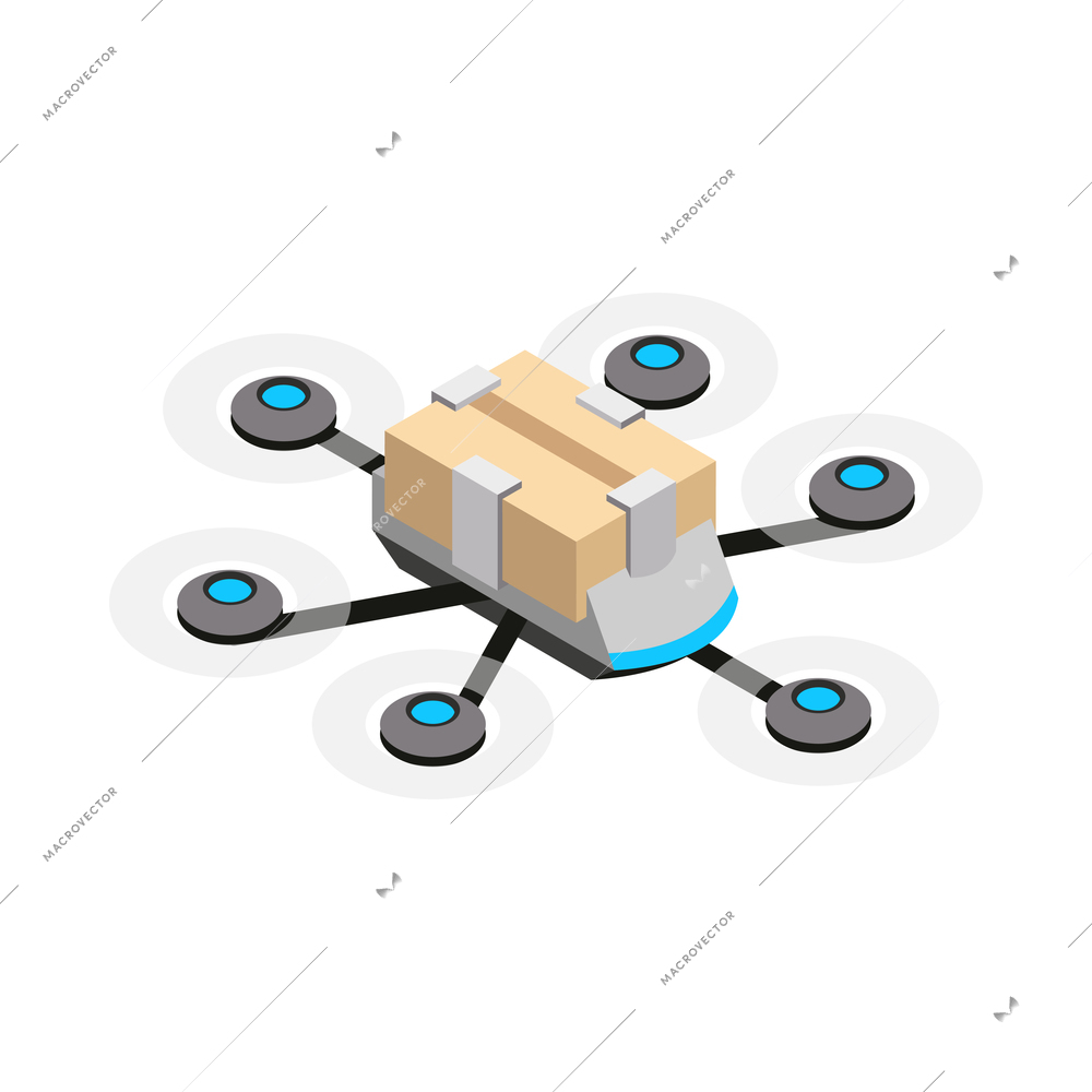 Automated robot delivery isometric composition with isolated icon of futuristic shipping appliance vector illustration