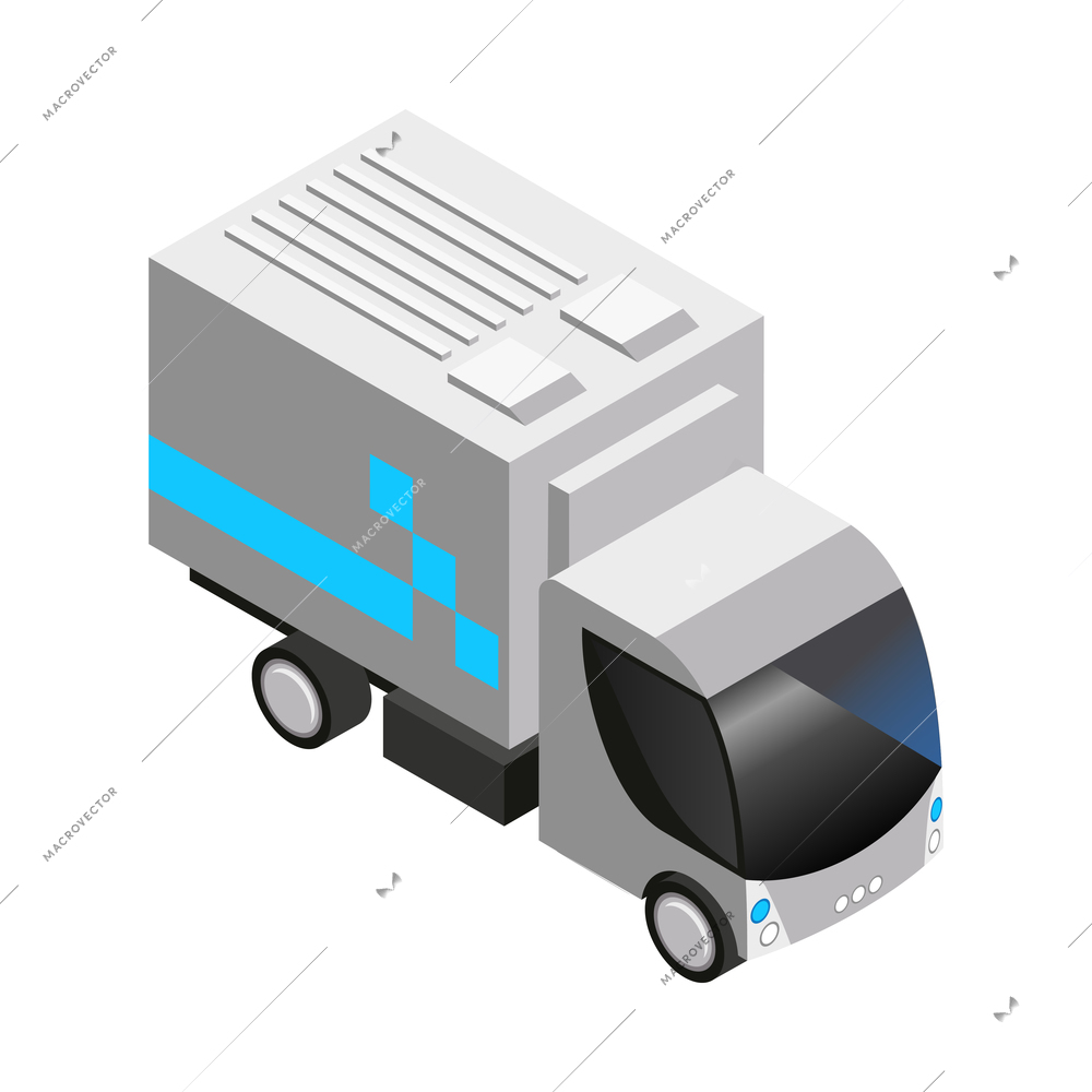 Automated robot delivery isometric composition with isolated icon of futuristic shipping appliance vector illustration