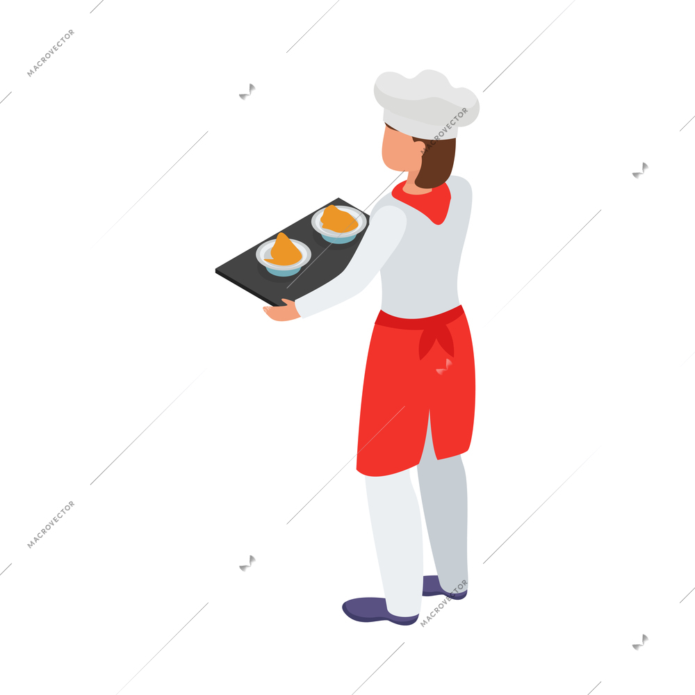 Cooking isometric composition with human character of cook with kitchen appliances vector illustration