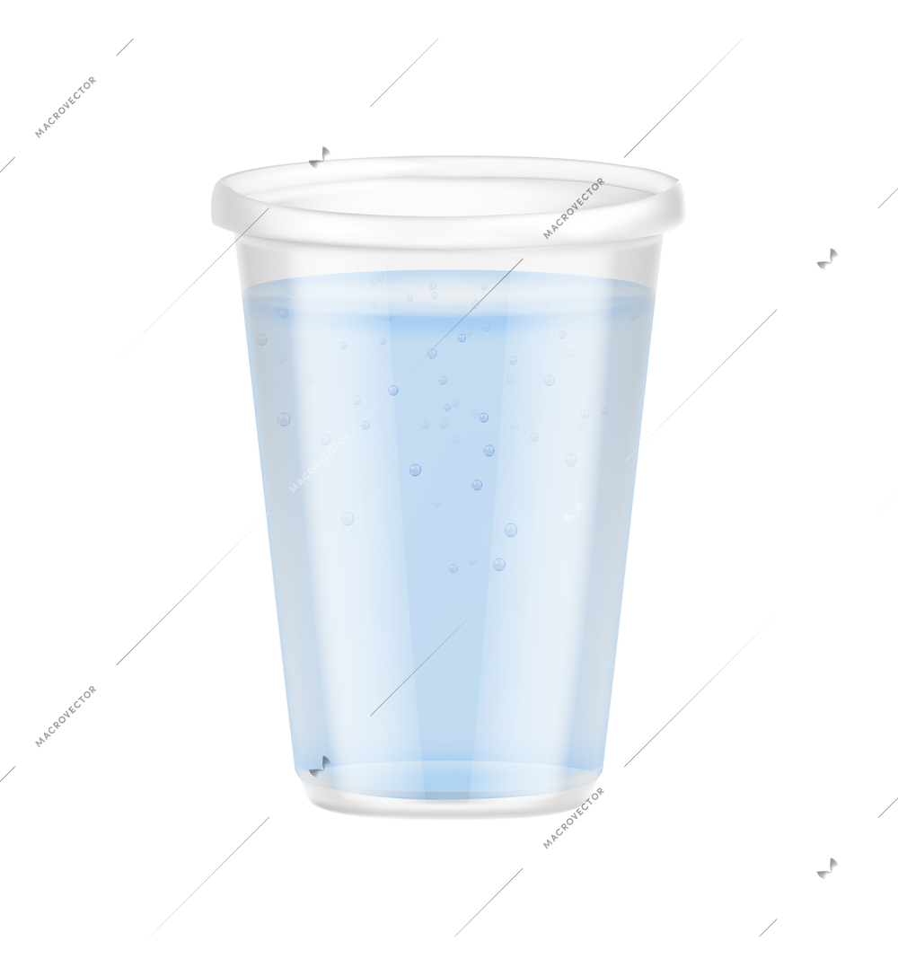 Transparent disposable plastic glass composition with isolated image of beverage container on blank background vector illustration