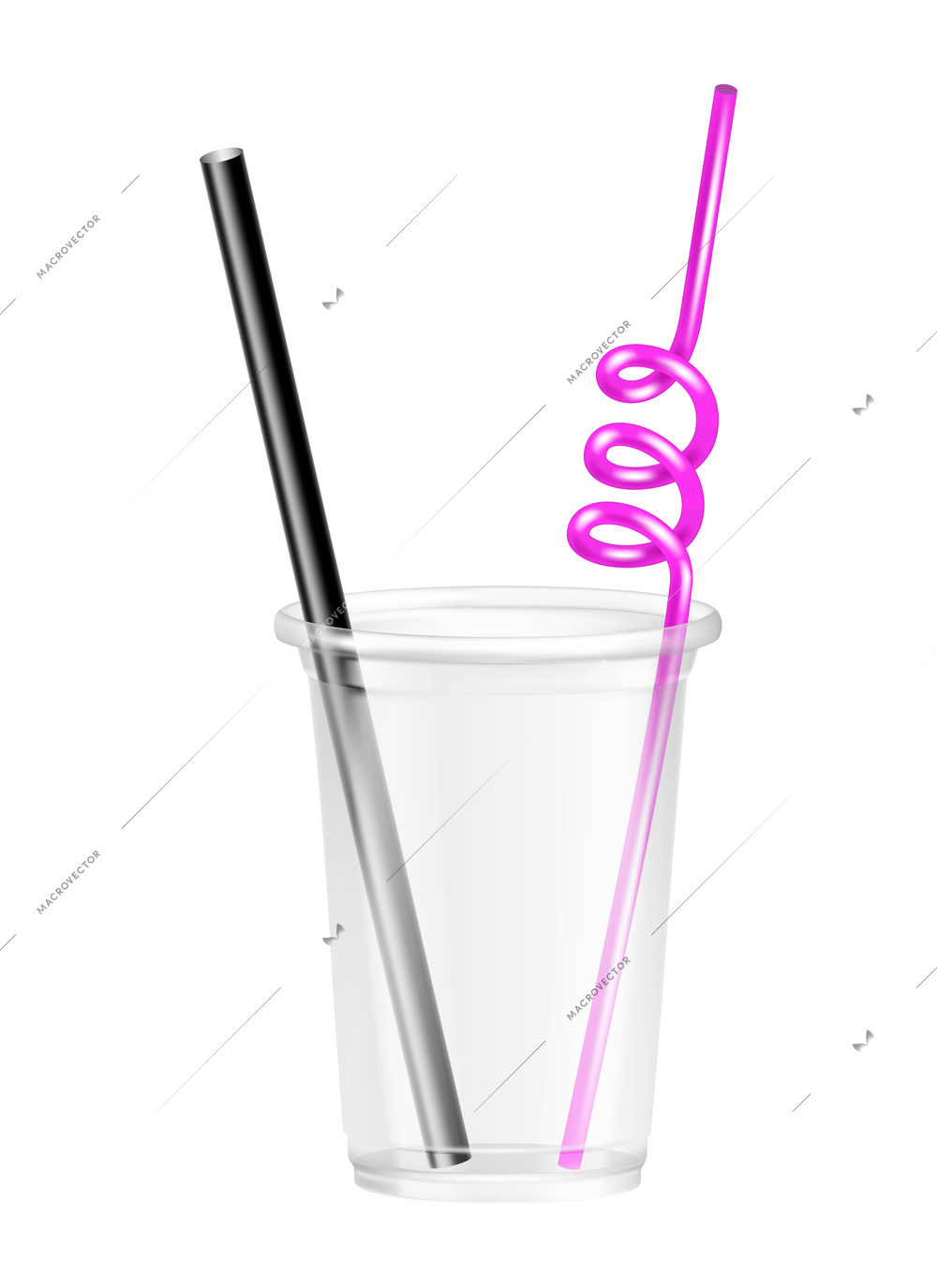 Transparent disposable plastic glass composition with isolated image of beverage container on blank background vector illustration