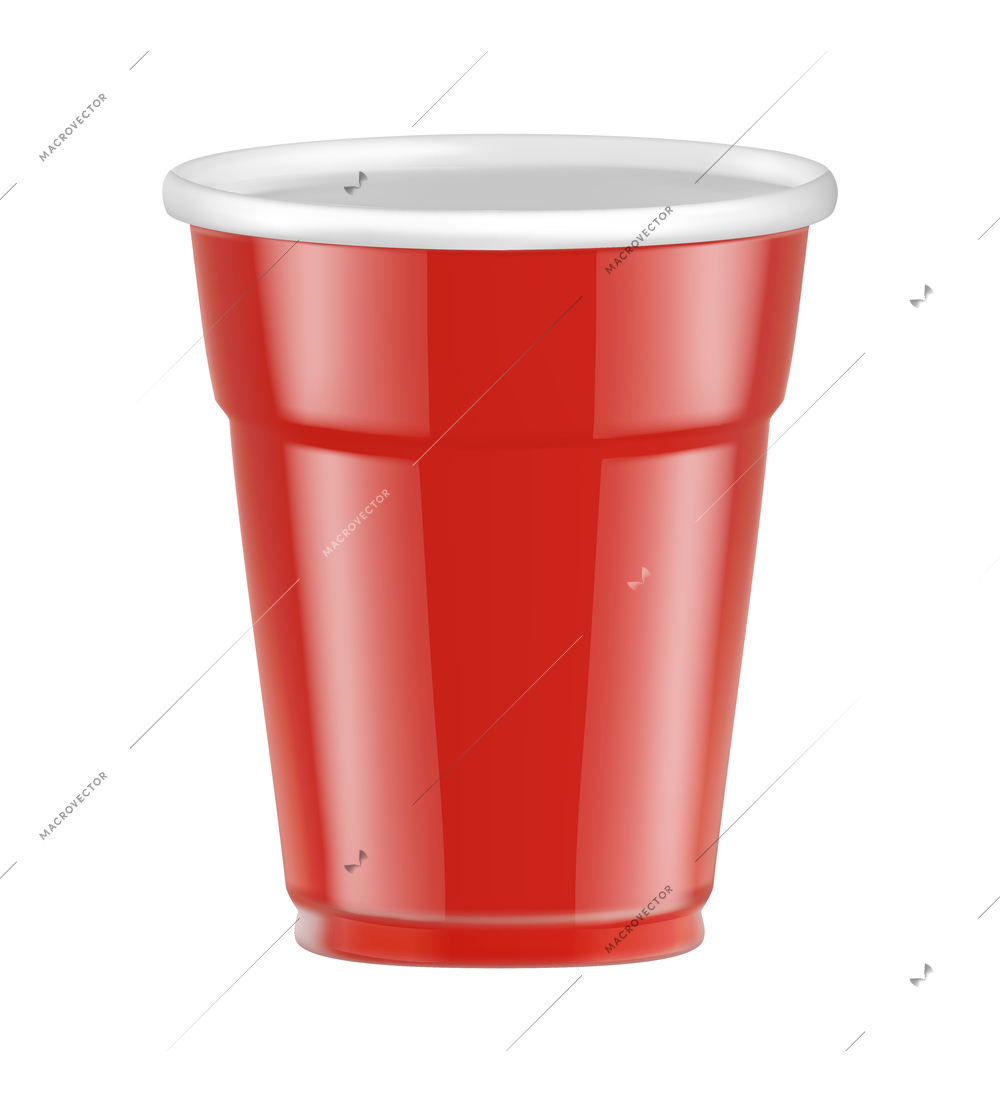 Transparent disposable plastic glass composition with isolated image of beverage container on blank background vector illustration