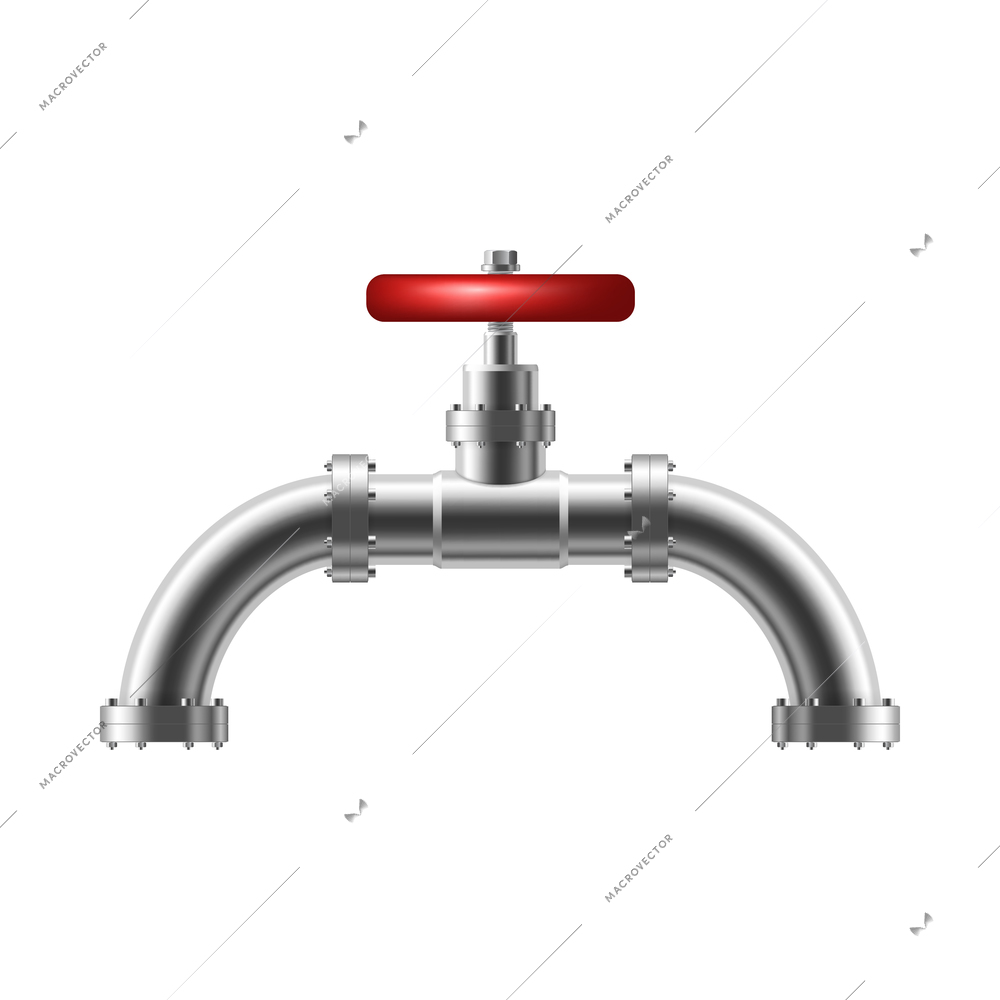 Industrial pipeline pipes realistic composition with isolated image of silver steel pipe part on blank background vector illustration