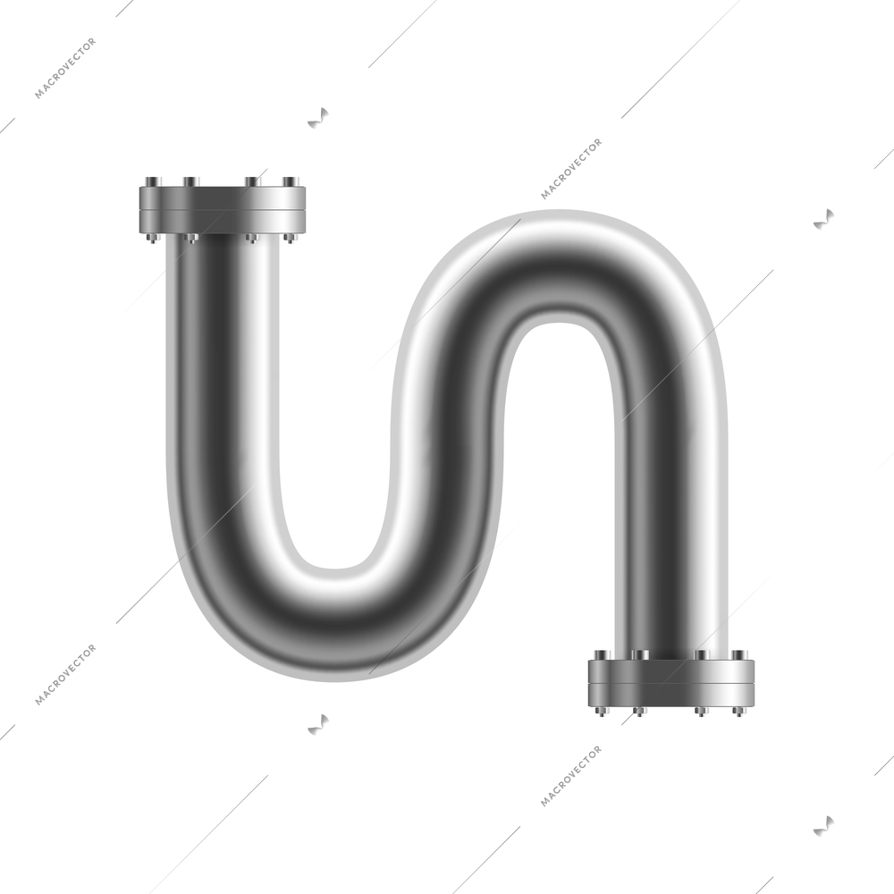 Industrial pipeline pipes realistic composition with isolated image of silver steel pipe part on blank background vector illustration