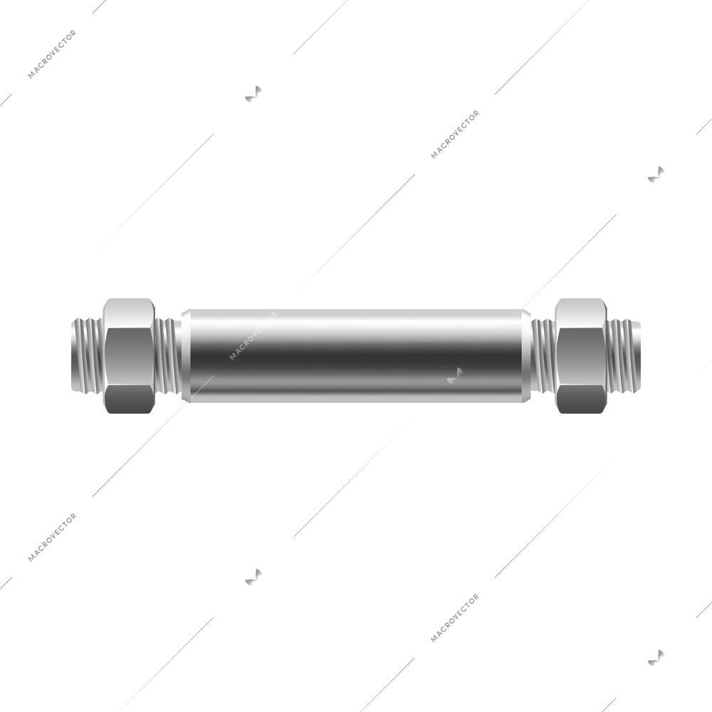 Industrial pipeline pipes realistic composition with isolated image of silver steel pipe part on blank background vector illustration