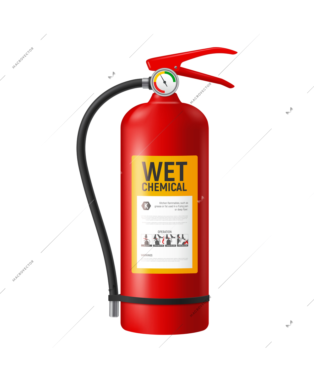 Fire extinguisher infographic composition with realistic image of fire fighting appliance vector illustration